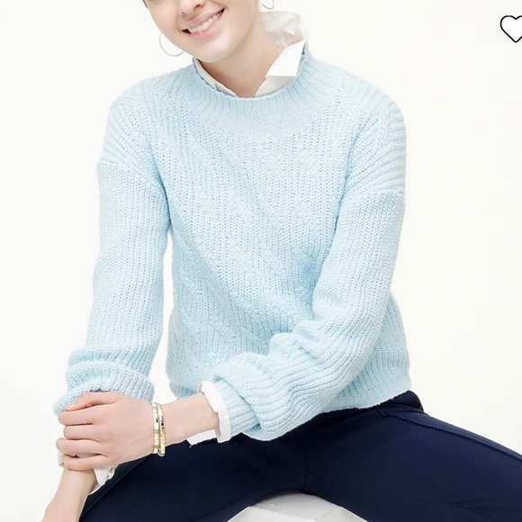 J Crew Cotton Blend Cable Mock Neck Sweater XL Blue Breeze NWT - Picture 2 of 9